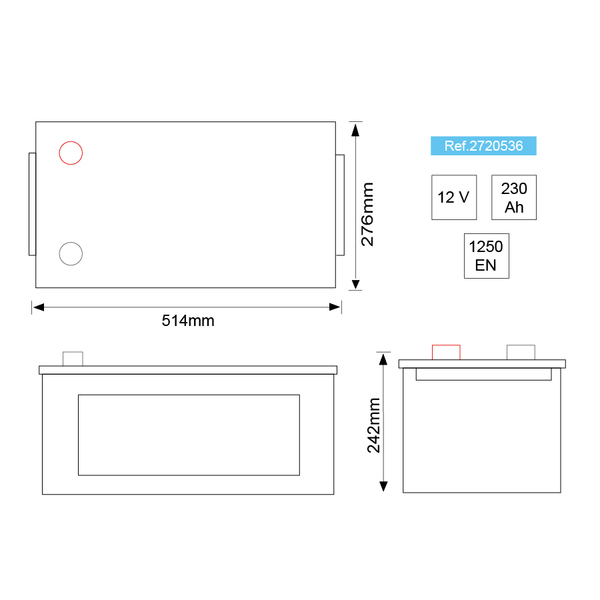 Batterie 12V 230Ah 1250A EFB SMF renforcée, sans entretien, conseillée pour  véhicules normes euro 5 et euro 6