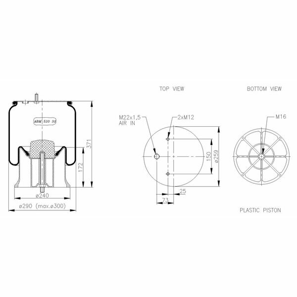 Coussin d'air type 2621V, piston composite, pour essieu SAF